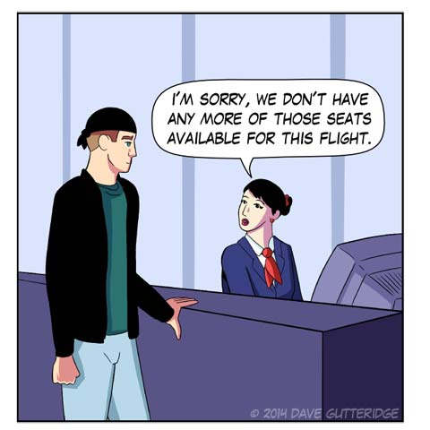 Panel 5 of a comic about checking in for a flight at Narita airport.