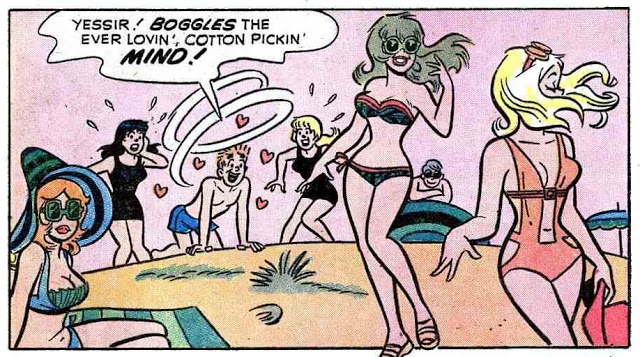 The comic book character Archie lusting after women in bikinis.