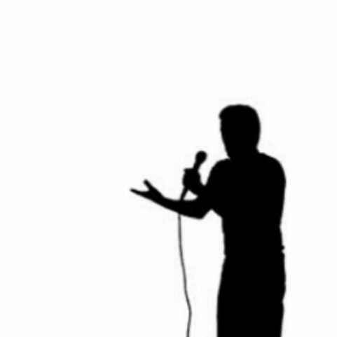 A silhouette of a standup comedian.