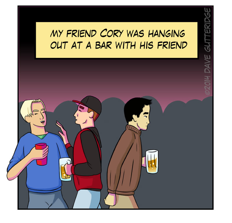 Panel 1 of a comic about a bar fight in Japan.