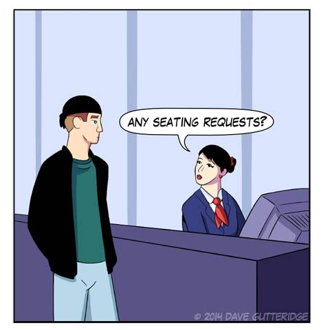 Panel 2 of a comic about checking in for a flight at Narita airport.