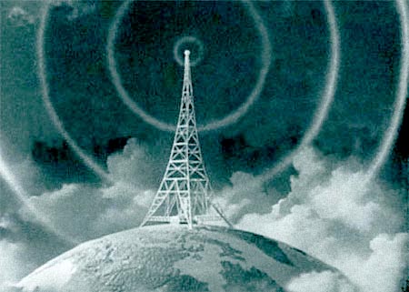 An old style image of a radio tower.